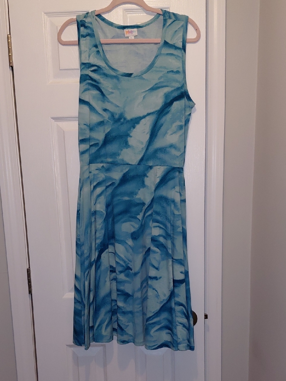 LuLaRoe Blue Marble Midi Dress With Side Slit Pockets